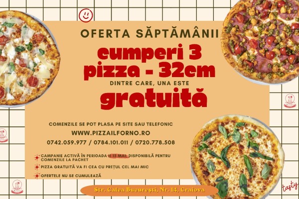 Pizza 32 cm: 3+1 GRATIS